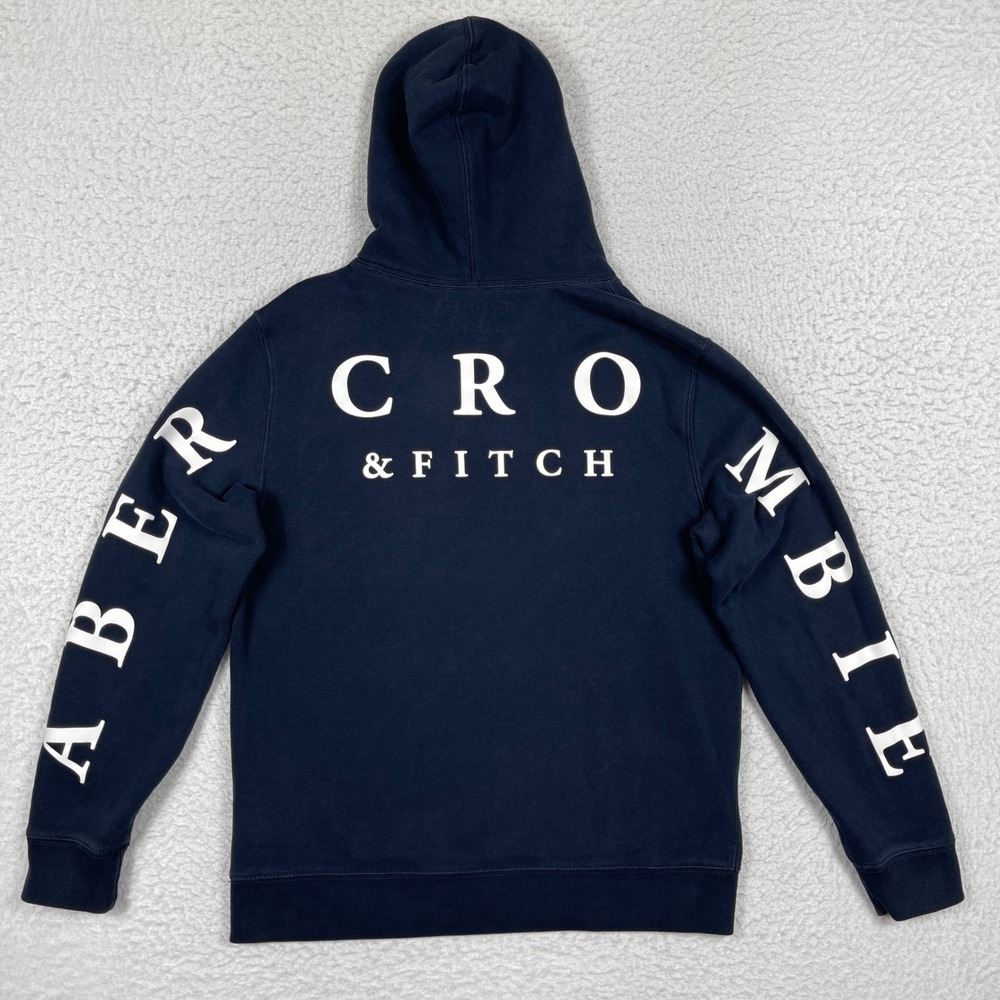 Abercrombie & Fitch Hoodie Mens Medium Blue Exploded Logo Pullover Hoodie